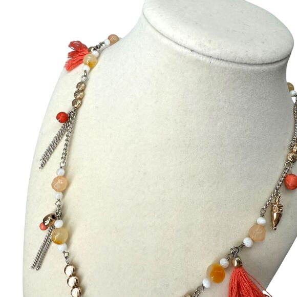 J.Jill Necklace Charms & Tassels Beaded Silver Tone Howlite Jade Mother of Pearl - Picture 3 of 8